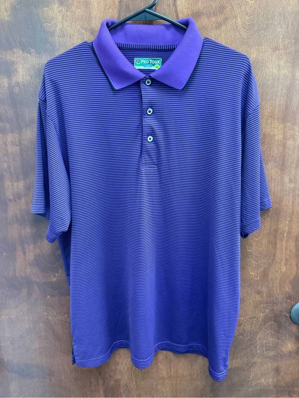 Pro Tour Cool Play Men's Purple & Black Striped Polo Shirt - size Large
